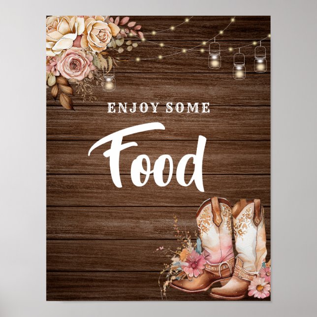 Rustic Land Boots Cowgirl Birthday Food Sign Poster (Framsidan)