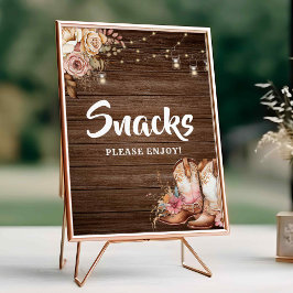 Rustic Land Boots Cowgirl Birthday Snacks Sign Poster