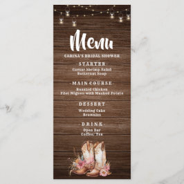Rustic Land Boots Cowgirl Blommigt Birthday Menu Meny