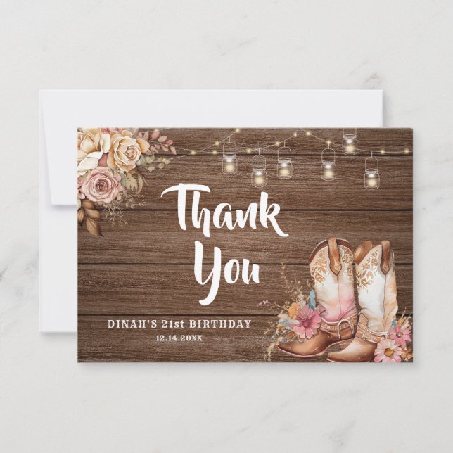 Rustic Land Boots Cowgirl Blommigt Birthday Tack Kort (Framsida)