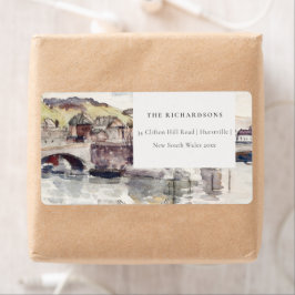 Rustic Land Bridge Riverside Watercolor Adress Fraktsedel