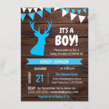 Rustic Land Buck Hjort BOY Baby Shower Inbjudan