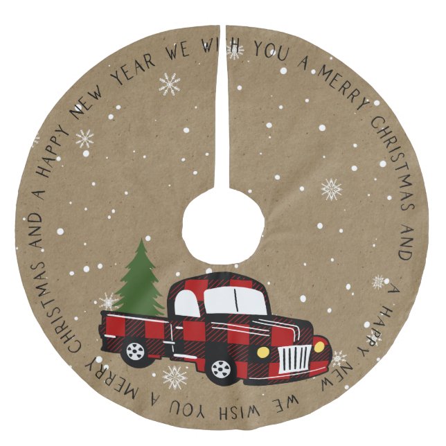 Rustic Land Buffalo Play Lastbil med Träd Julgransmatta Borstad Polyester (Framsidan)