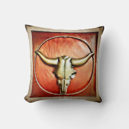Rustic Land Bull Horns Faux Leather Design Kudde