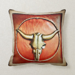 Rustic Land Bull Horns Faux Leather Design Kudde