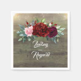 Rustic Land Burgundy Red Blommigt Bröllop Pappersservett