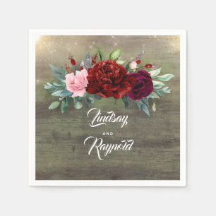 Rustic Land Burgundy Red Blommigt Bröllop Pappersservett