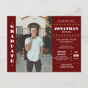 Rustic Land Burgundy Red Guld Photo Studenten Vykort