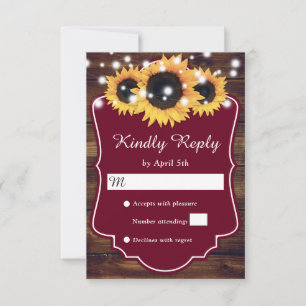 Rustic Land Burgundy Wood Solros Bröllop OSA Kort