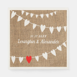 Rustic Land Burlap and String Hearts Bröllop Pappersservett