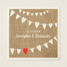 Rustic Land Burlap and String Hearts Bröllop Pappersservett