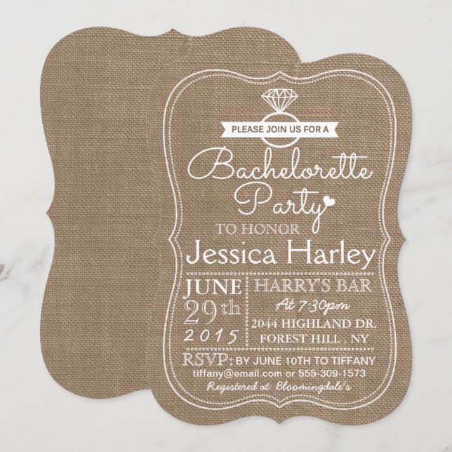 Rustic Land Burlap Bachelorette Party Inbjudningar (Fram/baksida)