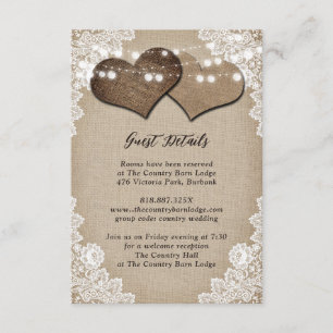 Rustic Land Burlap Blommigt Snöre Bröllop Tilläggskort