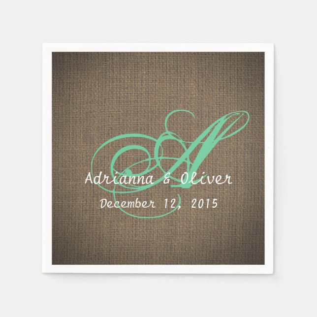 Rustic Land Burlap Bröllop Monogram Pappersservett (Framsidan)