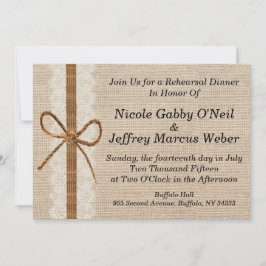 Rustic Land Burlap Bröllop Rehearsal Middag Inbjudningar