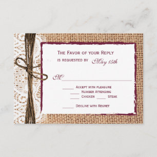 Rustic Land Burlap Cranberry-Bröllop OSA Kort