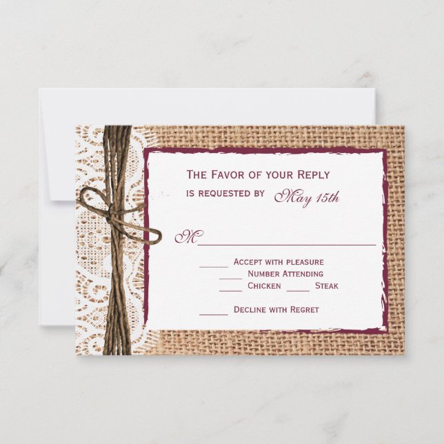 Rustic Land Burlap Cranberry-Bröllop OSA Kort (Framsida)