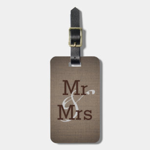 Rustic Land Burlap Monogram Bröllop Mr. och Mrs. Bagagebricka