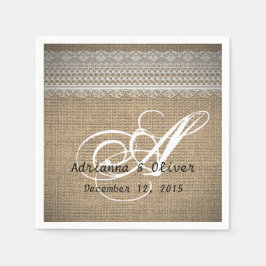 Rustic Land Burlap Snöre Bröllop Monogram Pappersservett
