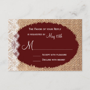 Rustic Land Burlap Snöre Red Bröllop OSA Kort