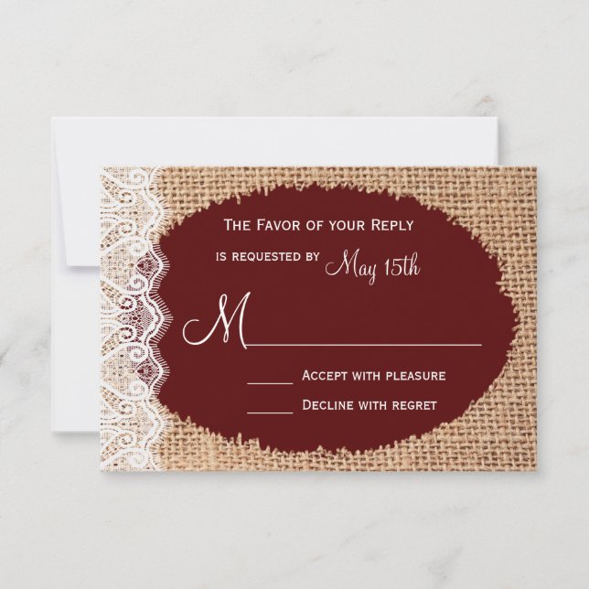 Rustic Land Burlap Snöre Red Bröllop OSA Kort (Framsida)