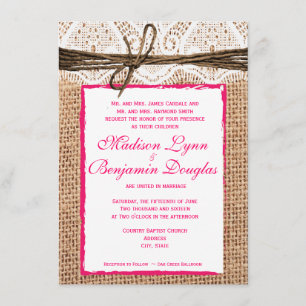 Rustic Land Burlap Snöre Rosa Bröllopsinbjudan Inbjudningar