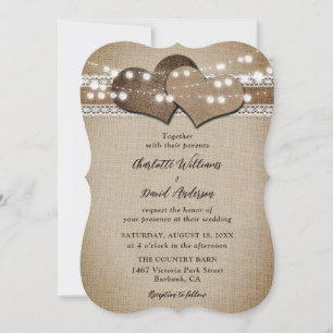Rustic Land Burlap Snöre String Ljus Bröllop Inbjudningar