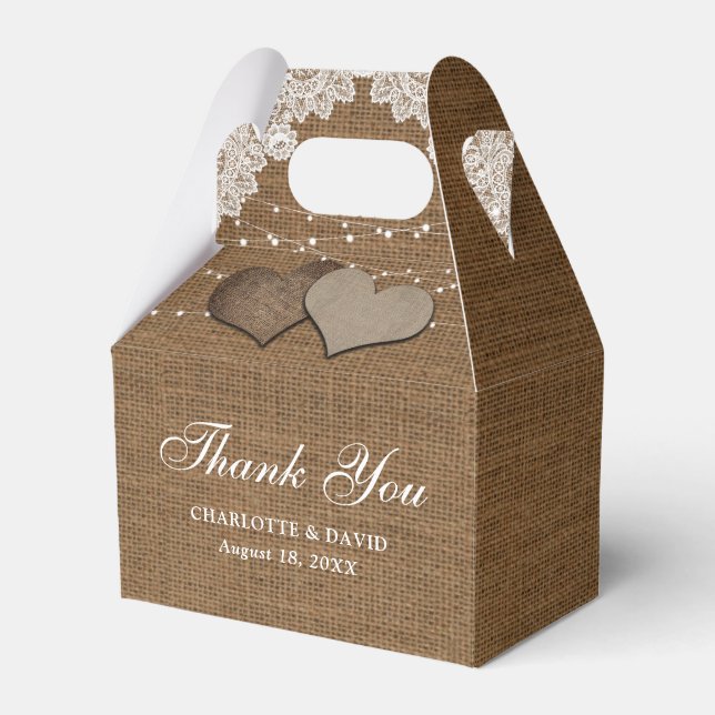 Rustic Land Burlap Snöre String Ljus Bröllop Presentaskar (Framsidan Sidan)