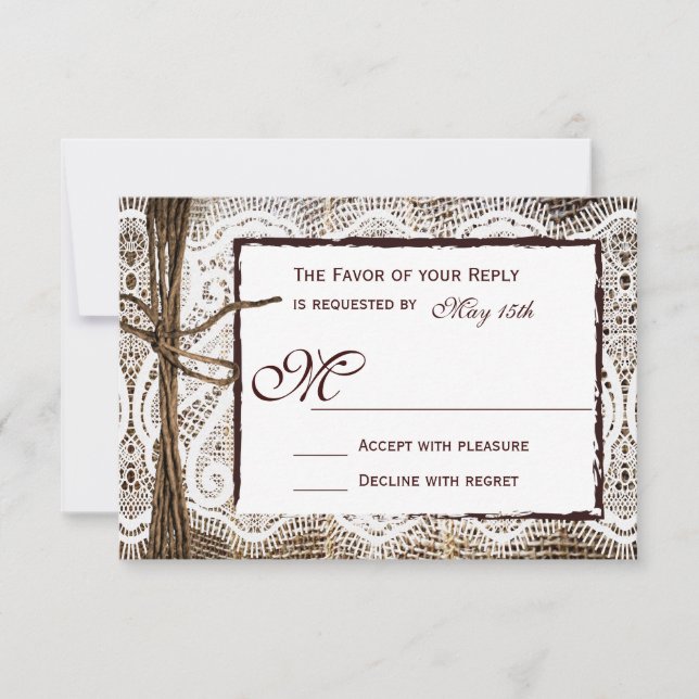 Rustic Land Burlap Snöre Twine Bröllop OSA Kort (Framsida)