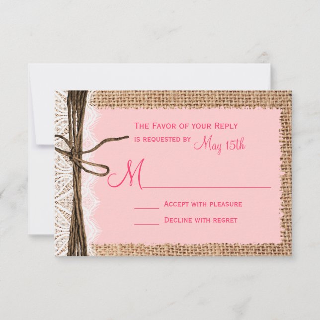 Rustic Land Burlap Snöre Twine Bröllop OSA Kort (Framsida)