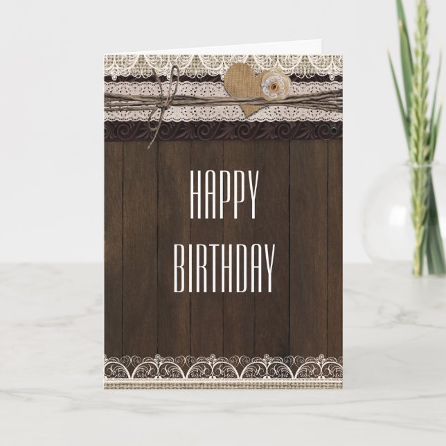 Rustic Land Burlap Snöre & Wood Fold Card Kort (Framsida)