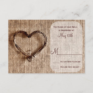 Rustic Land Burlap Twine Heart Bröllop OSA Kort