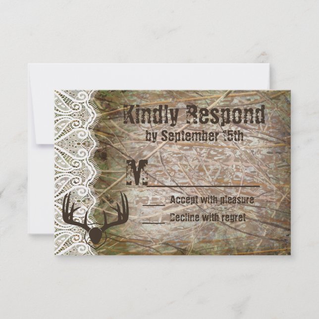 Rustic Land Camo Hunting Antlers Bröllop OSA Kort (Framsida)