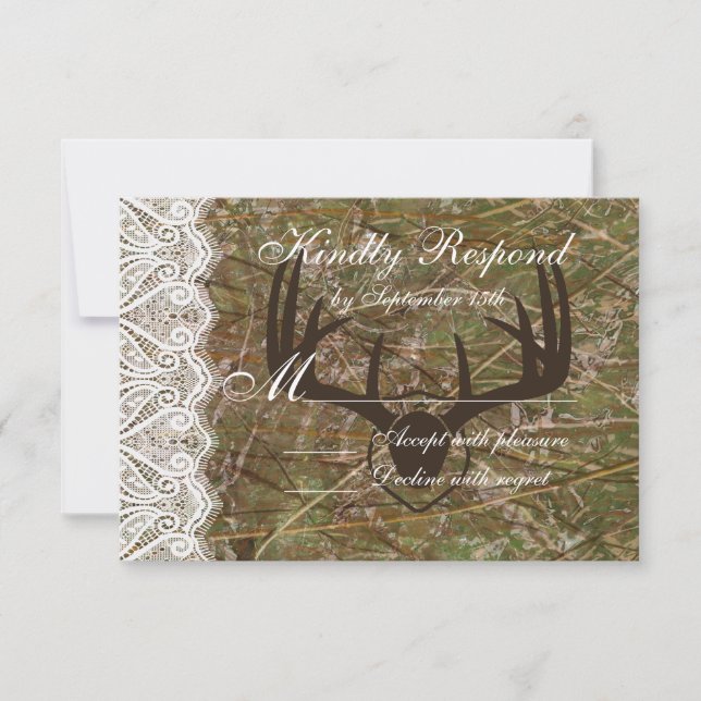 Rustic Land Camo Hunting Antlers Bröllop OSA Kort (Framsida)