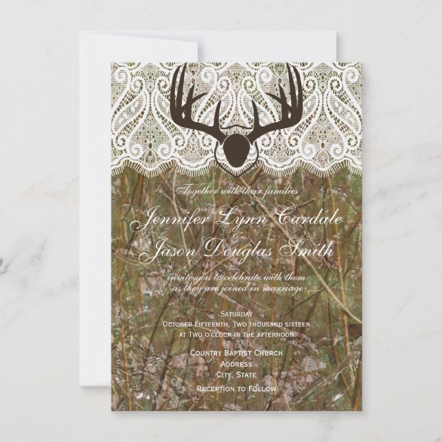 Rustic Land Camo Hunting Antlers bröllopsinbjudan Inbjudningar (Framsida)