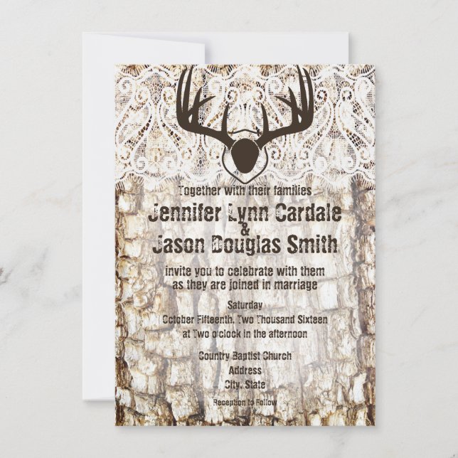 Rustic Land Camo Hunting Antlers bröllopsinbjudan Inbjudningar (Framsida)