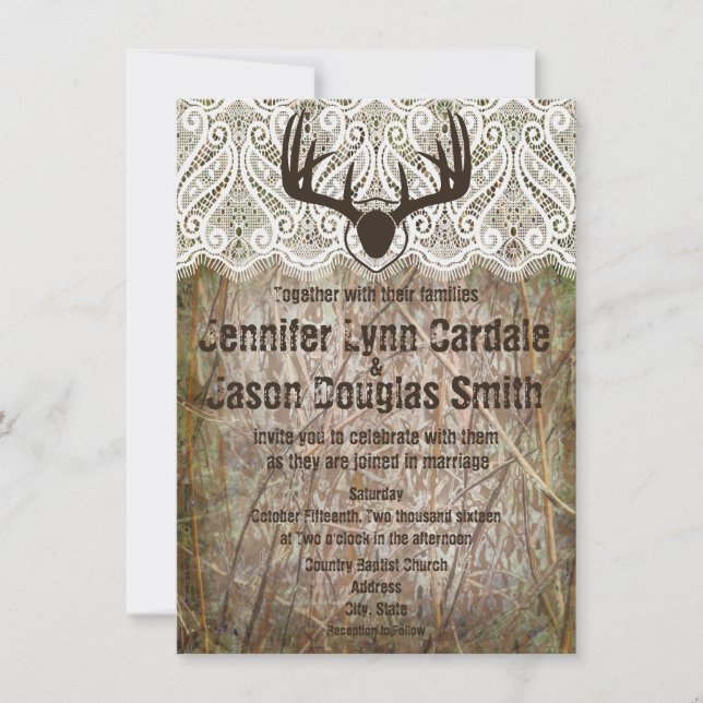 Rustic Land Camo Hunting Antlers bröllopsinbjudan Inbjudningar (Framsida)