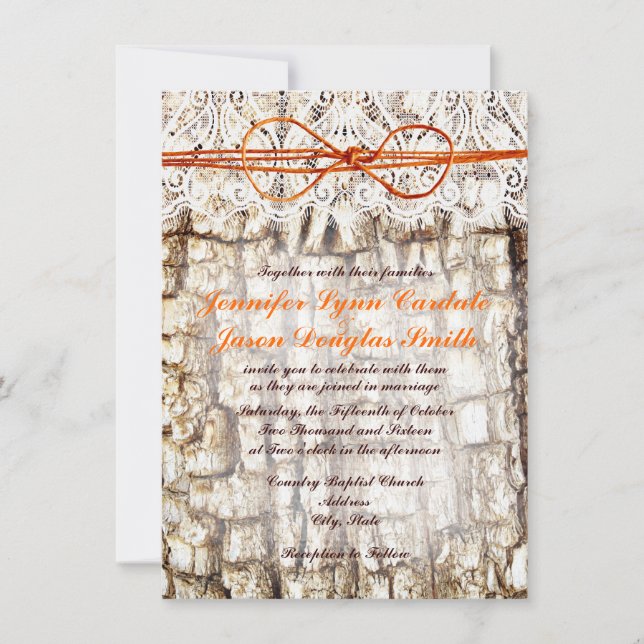 Rustic Land Camo Orange Bow Wedding bjudits in Inbjudningar (Framsida)