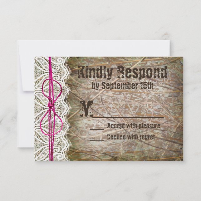 Rustic Land Camo Rosa Bow Bröllop OSA Card Kort (Framsida)