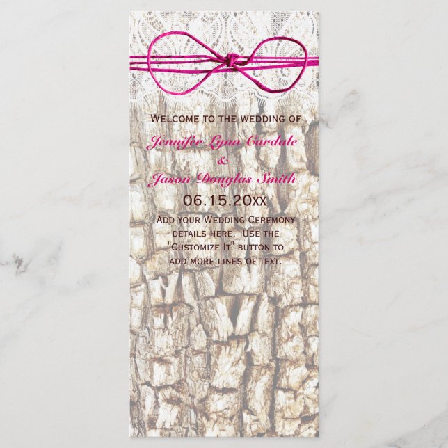 Rustic Land Camo Rosa Bow bröllopsinbjudningar Program (Framsida)