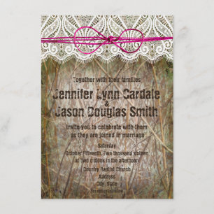 Rustic Land Camo Rosa Bow Wedding bjudits in Inbjudningar