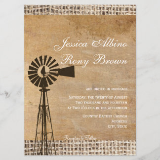 Rustic Land Canvas Burlap Kvarn Inbjudningar
