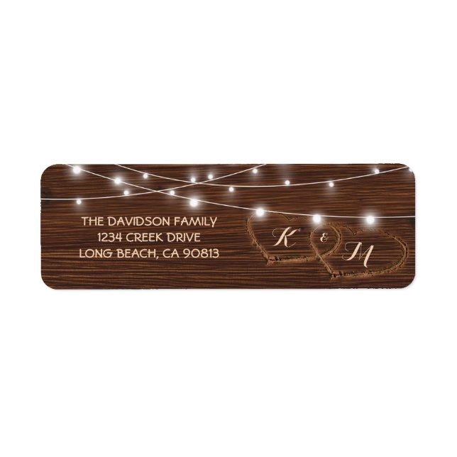 Rustic Land Carved Wooden Heart Returadress Etikett (Framsidan)