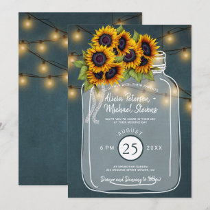 Rustic land chalkboard-solblommor bröllop inbjudningar