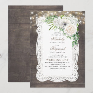 Rustic Land Chic Blommigt String Ljus Bröllop Inbjudningar