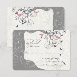Rustic Land Chic Träd Swirl Love birds Bröllop OSA Kort