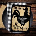 Rustic Land Chicken BBQ 50:e Födelsedagsfesten Inbjudningar<br><div class="desc">Rustic farmhouse stil med åldras,  pappert utfall och svartvita buffelkontroller som bakgrunder för en svart tupp-silhuett "BARBEQUE"-Födelsedagsfest som utformats av Helgdag Hearts Designs (höger reserverade).</div>