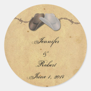 Rustic Land Cowboy Hats Barbed Kuvert Seal Runt Klistermärke