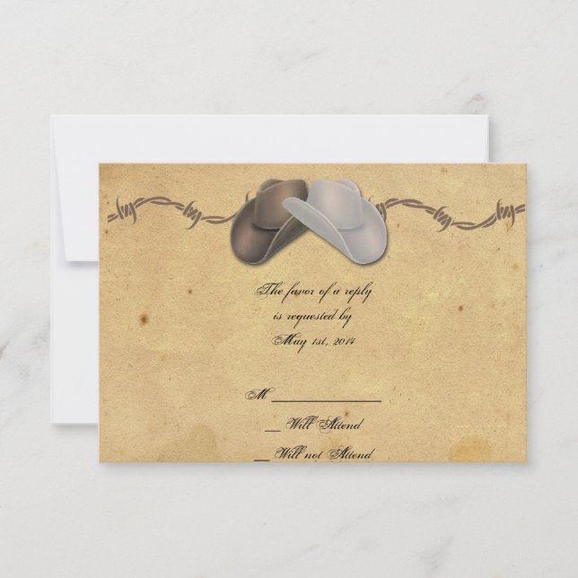 Rustic Land Cowboy Hats Barbed Response Card OSA Kort (Framsida)
