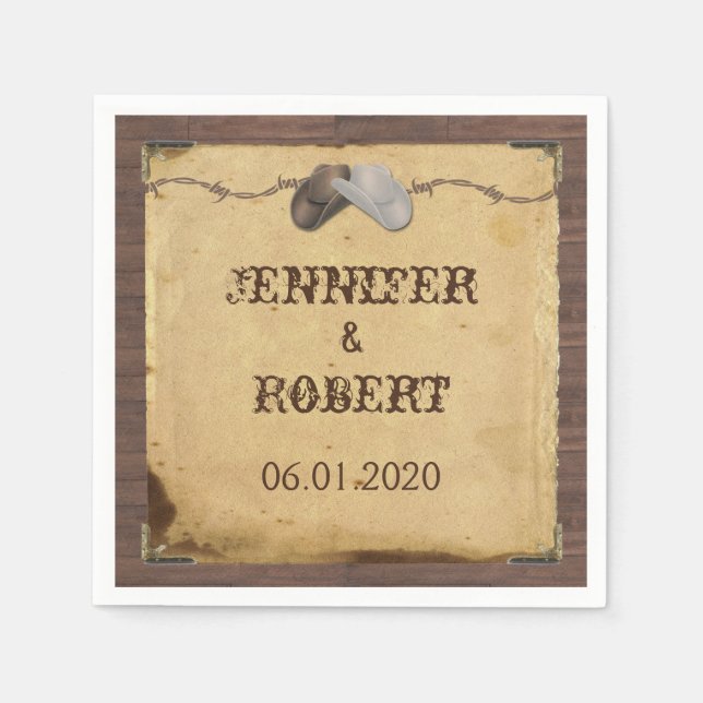 Rustic Land Cowboy Hats Bröllop Napkin Pappersservett (Framsidan)